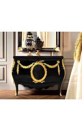 Commode Buffet baroque Italienne de style Louis XIV noire avec bronzes dorés