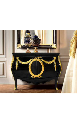 Commode buffet estilo barroco de Louis XV bronce con negro, 2 puertas