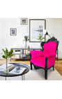 Gran sillón de estilo barroco fuchsia terciopelo rosa y madera lacada negra