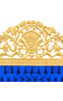 Cama barroca tela de terciopelo azul oscuro y madera de oro