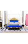 Barok hoofdeinde bed donkerblauw fluwelen stof en goud hout