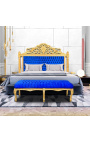 Baroque bed headboard dark blue velvet fabric and gold wood