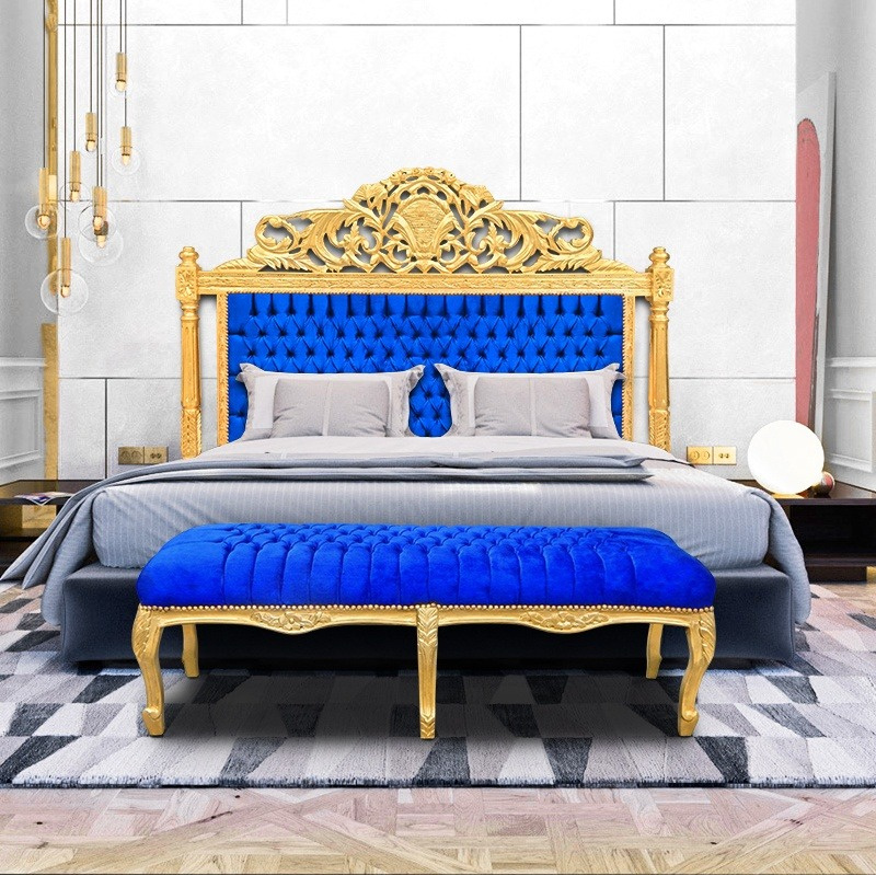 Baroque Bed Headboard Dark Blue Velvet, Midnight Blue Velvet Headboard