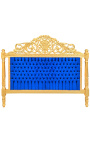 Barokinės spalvos lovos galvūgalis tamsiai mėlynas aksominis audinys ir aukso mediena
