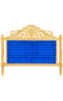 Baroque bed headboard dark blue velvet fabric and gold wood