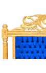 Testiera barocca in velluto blu scuro e legno dorato