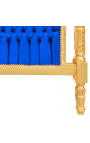 Barockbett-Kopfteil aus dunkelblauem Samtstoff und goldenem Holz
