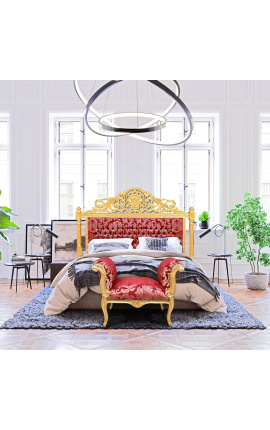 Headboard baroc "Gobelini" satină roșie și lemn de aur