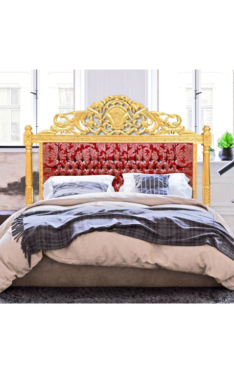 Barock headboard "Gobelins" röd satintyg och guld trä