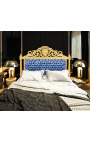 Placa barroca Gobelins tela de satén azul y madera de oro