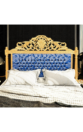 Tête de lit Baroque tissu "Gobelins" satiné bleu et bois doré