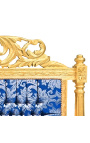 Barokowy headboard "Gobeliny" niebieska tkanina satynowa i drewno złote