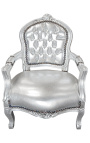Baroque armchair for child silver false skin leather and silver wood
