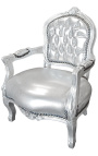 Fauteuil baroque enfant simili cuir argent et bois argent