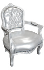 Fauteuil baroque enfant simili cuir argent et bois argent