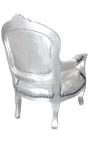 Fauteuil baroque enfant simili cuir argent et bois argent