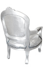 Бароково детско кресло сребърна изкуствена кожа и сребристо дърво