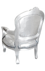 Fauteuil baroque enfant simili cuir argent et bois argent