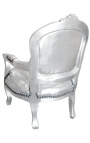 Fotel barokowy dla dziecka srebrna sztuczna skóra i srebrne drewno