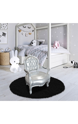 Fauteuil baroque enfant simili cuir argent et bois argent