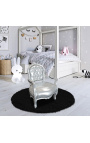 Fauteuil baroque enfant simili cuir argent et bois argent