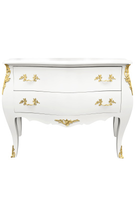 Μπαρόκ συρταριέρα από μπρούτζινα λευκά και χρυσά στυλ Louis XV