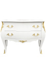 Baroque chest of drawers (commode) of style white Louis XV with 2 drawers and gold bronzes