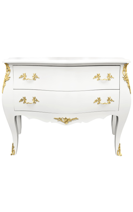 Comodă (comodă) în stil baroc alb Ludovic al XV-lea cu 2 sertare și bronzuri aurii