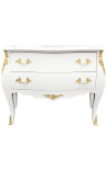 Commode baroque de style Louis XV blanche avec 2 tiroirs et bronzes dorés