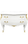 Baroque chest of drawers (commode) of style white Louis XV with 2 drawers and gold bronzes