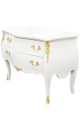 Baroque chest of drawers (commode) of style white Louis XV with 2 drawers and gold bronzes