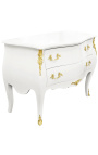 Baroque chest of drawers (commode) of style white Louis XV with 2 drawers and gold bronzes