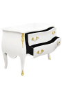 Baroque chest of drawers (commode) of style white Louis XV with 2 drawers and gold bronzes