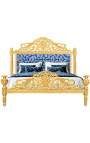 Baroque bed blue "Gobelins" satine fabric and gold wood