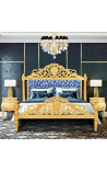 Lit Baroque tissu satiné bleu Gobelins et bois doré