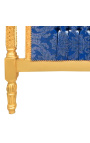 Barok bed blauw "Gobelins" satinweefsel en gouden hout