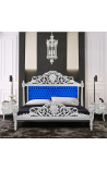 Cama barroca tela de terciopelo azul y madera de plata