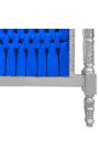 Cama barroca em tecido veludo azul e madeira prateada