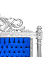 Baroque bed headboard blue velvet fabric and silver wood