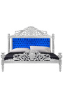 Barok bed blauwe fluwelen stof en zilverhout