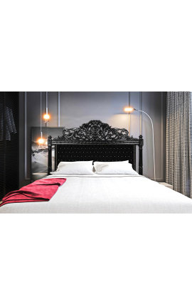 Tête de lit Baroque tissu velours noir avec strass et bois laqué noir