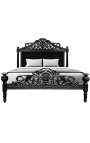 Lit Baroque tissu velours noir avec strass et bois laqué noir