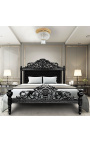 Lit Baroque tissu velours noir avec strass et bois laqué noir