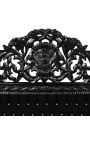 Łóżko w stylu barokowym z czarnej aksamitnej tkaniny z kryształkami i czarnego lakierowanego drewna.