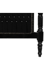 Baroque bed with black velvet fabric with rhinestones and black lacquered wood.