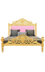 Barokk seng i kunstlær rosa og gulltre