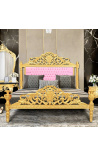 Cama barroca pielette rosa y madera de oro