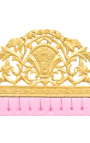 Lit Baroque tissu simili cuir rose et bois doré