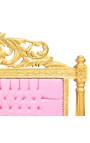 Cama barroca em tecido de imitação de pele rosa e madeira dourada