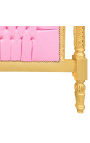 Barock säng konstläder rosa och guld trä